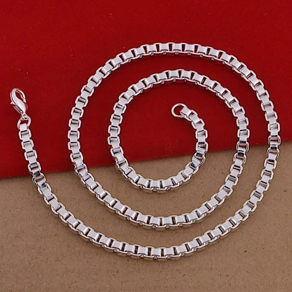 Sterling Silver Box Chain Link Necklace Bracelet Matching Set